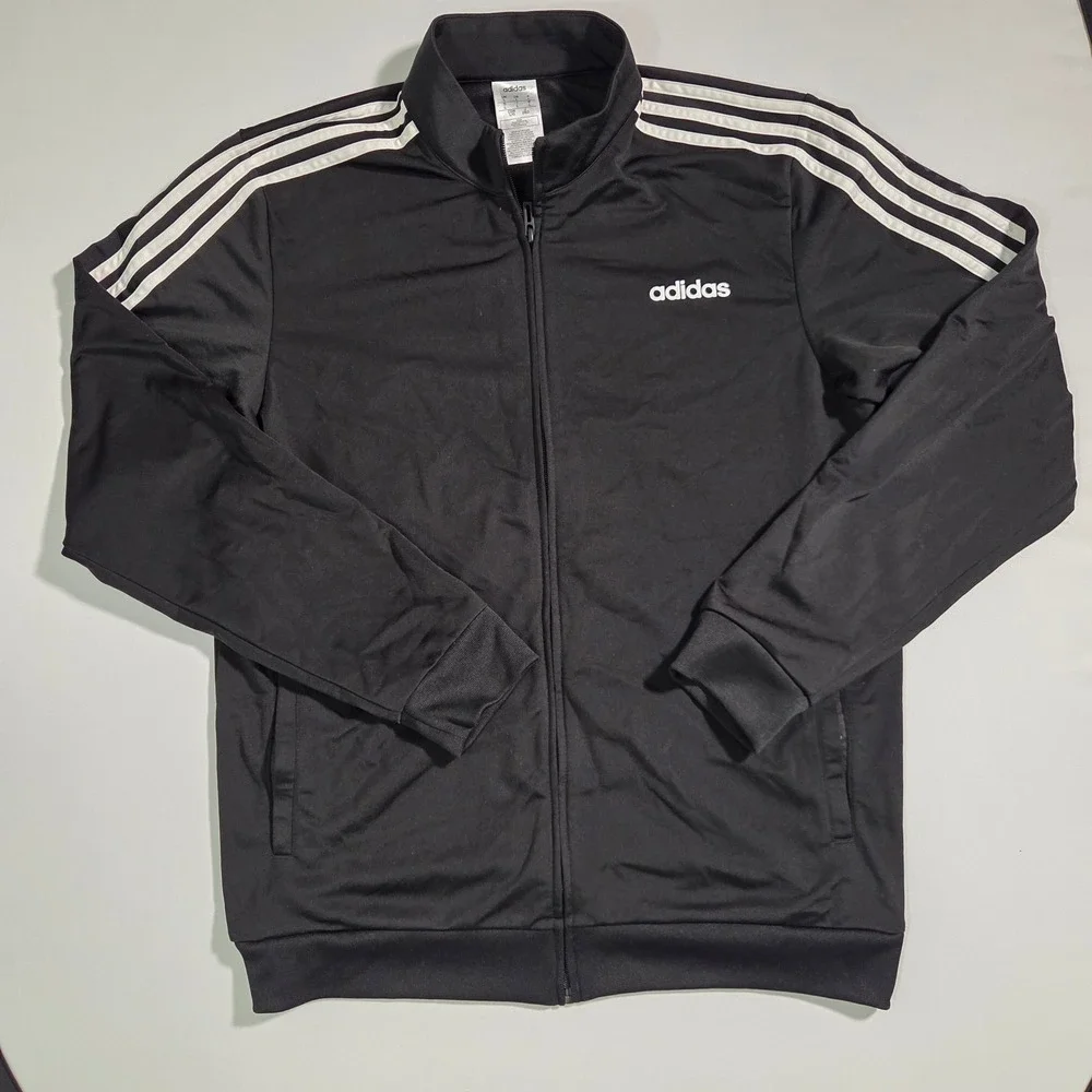 Adidas Track Jacket Blue White Stripes Mens Size L Athletic Full Zip